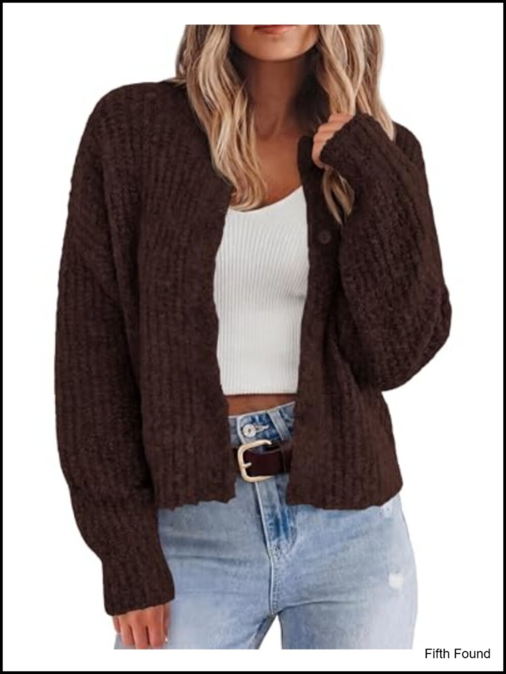 Cropped Chunky Knit Cardigan Button Down Long Sleeve Sweater